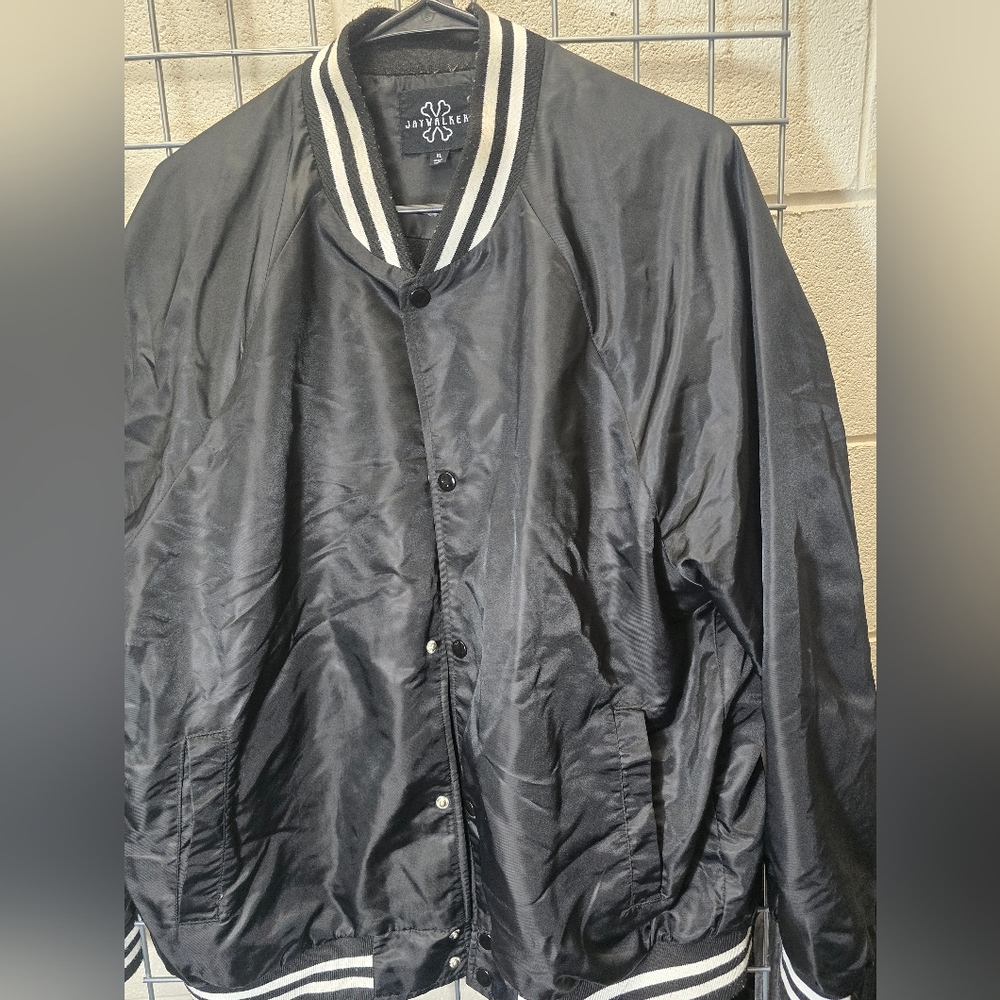 Stylish Black Bomber Jacket with Striped Details